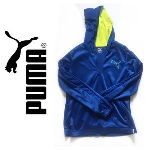 Blue Puma Half-Sip Sweatshirt with Yellow Hood